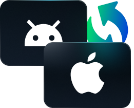 apple and android logos with arrows around