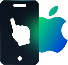 apple logo with hand which touches phone