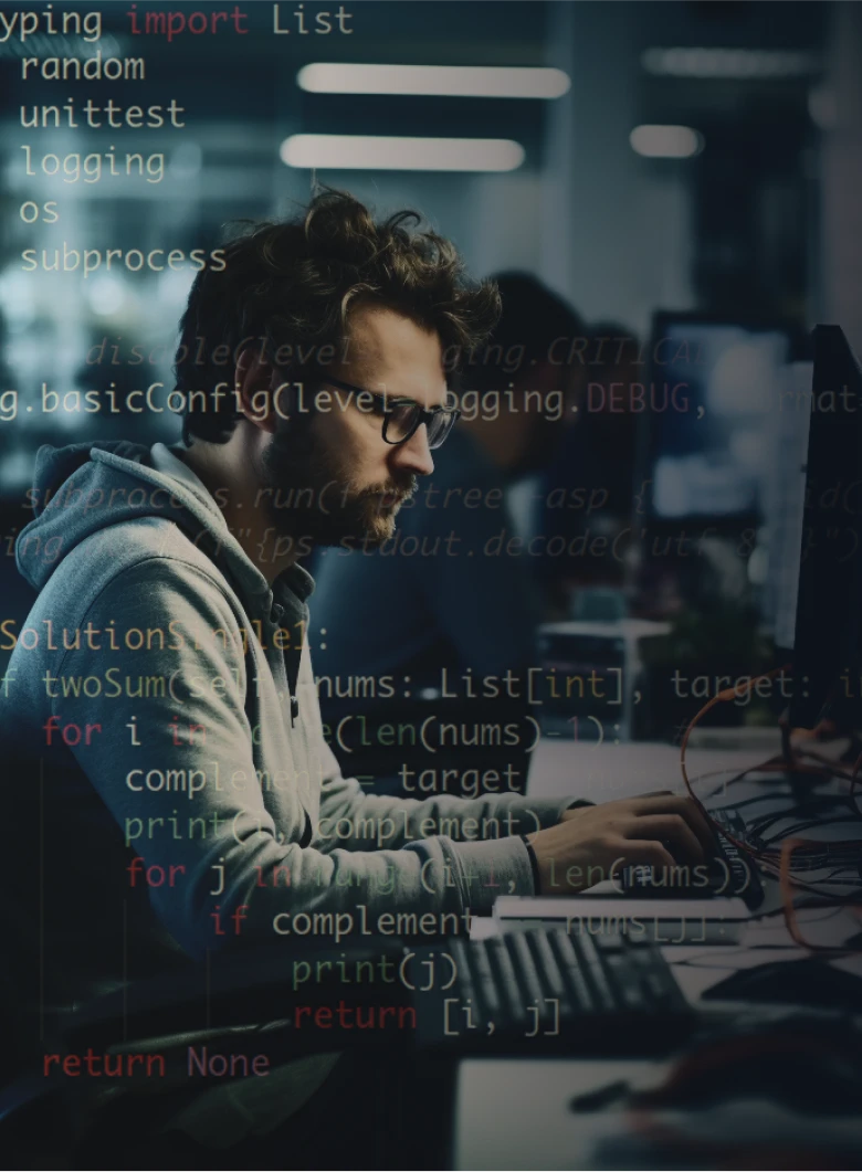 developer sits at the table and write code